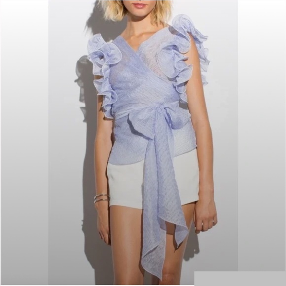 Amanda Uprichard Blue Ruffle Wrap Blouse - Picture 11 of 12